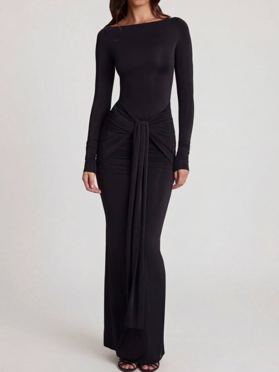 Oh Polly Dresses & Skirts - Oh Polly Black Ruched Drape Maxi Dress – NWT